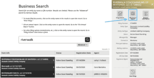 On the Montana Secretary of State's Business Dashboard, a blue arrow points to a blue box around the words File Annual Report.